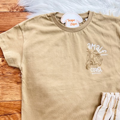 Conj. Camiseta Amalfi Coast e Bermuda Listrada - Cappuccino